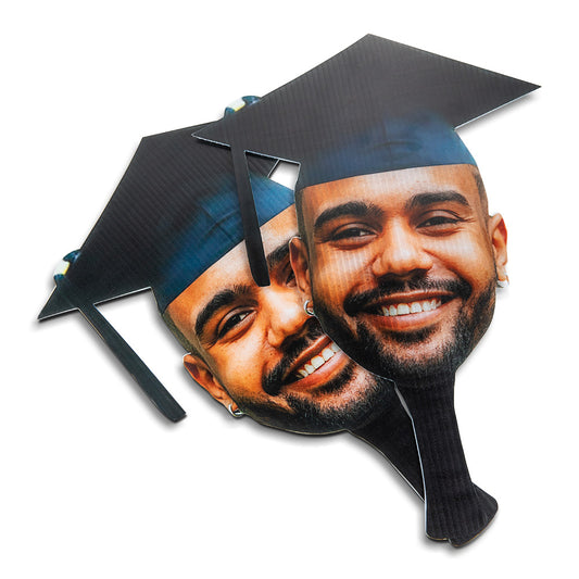 Custom Graduation Head Cut Out Fan with Grad Cap, Head Cutout on Stick Fan, Multi-Size/Pack, Congrats Grad Gift for Graduates/Students/Friends