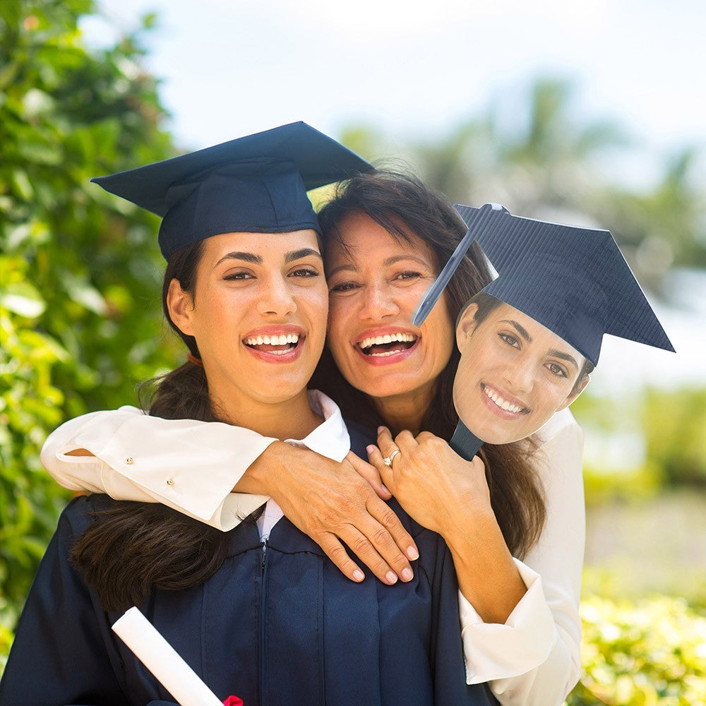 Custom Graduation Head Cut Out Fan with Grad Cap, Head Cutout on Stick Fan, Multi-Size/Pack, Congrats Grad Gift for Graduates/Students/Friends