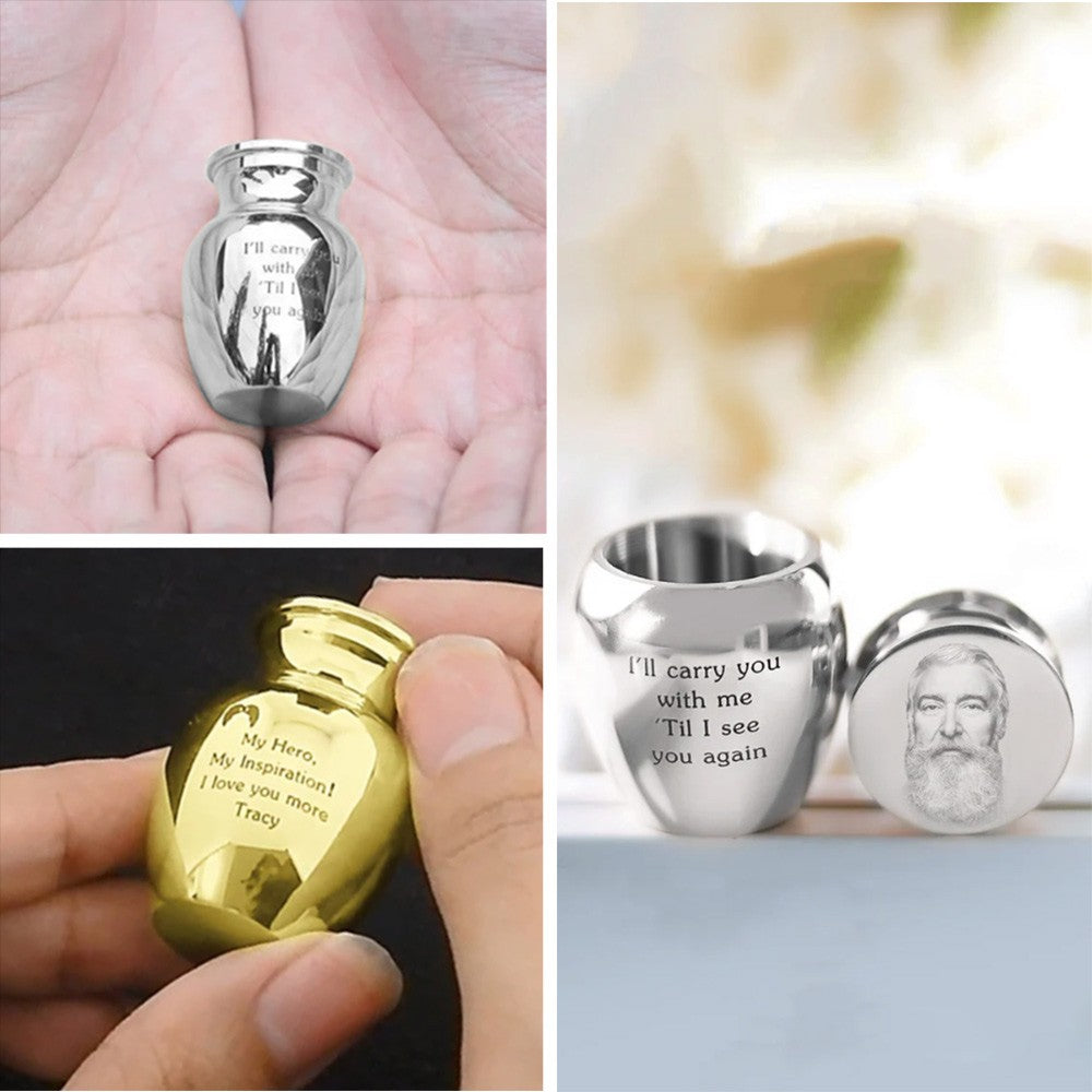 Custom Mini Urn for Human Ashes with Photo & Message, Personalized Photo Cremation Jewelry Keepsake, Memorial Gift