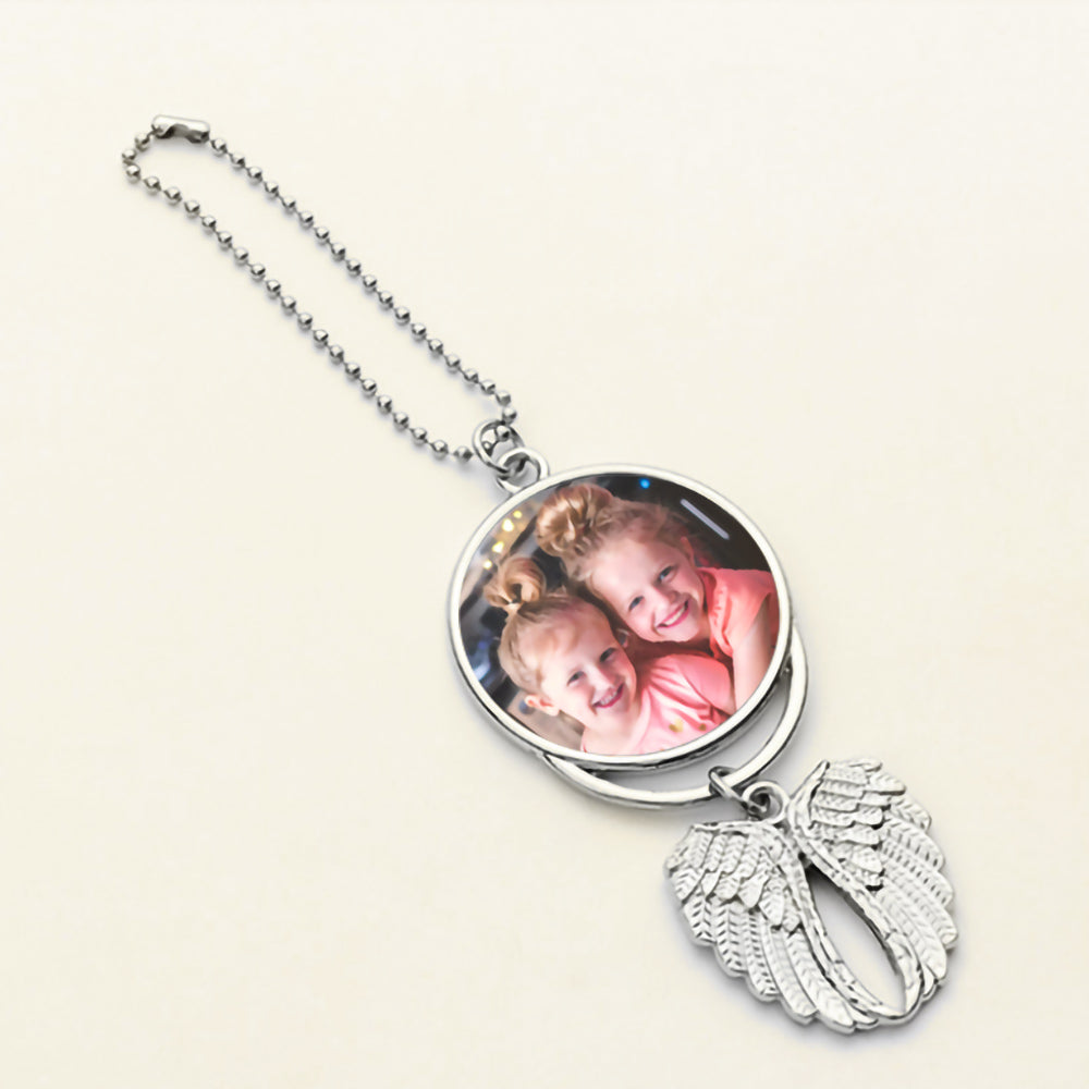 Angel Wings Pendant with Custom Photo & Text Engraving, Car Rearview Mirror Hanging Ornament for Automobiles Home Window Christmas Ornaments