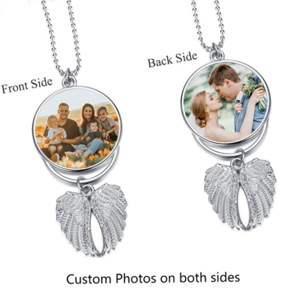 Angel Wings Pendant with Custom Photo & Text Engraving, Car Rearview Mirror Hanging Ornament for Automobiles Home Window Christmas Ornaments