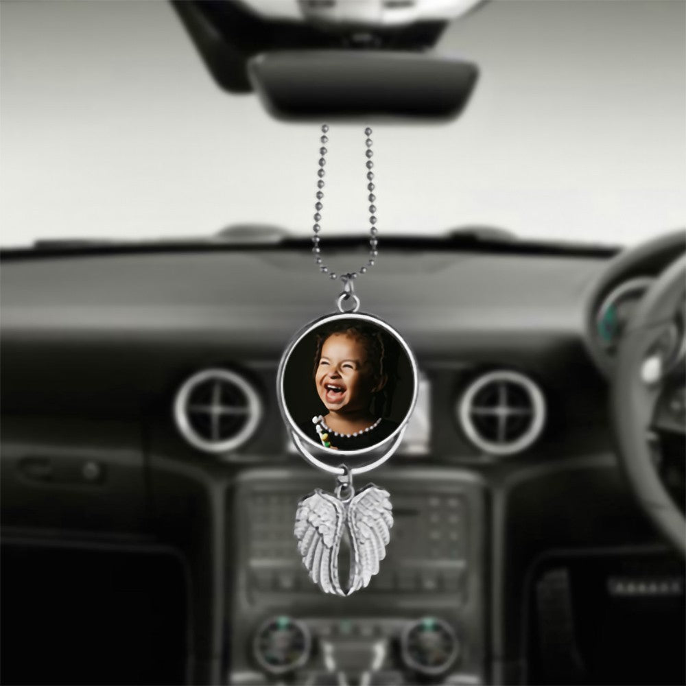 Angel Wings Pendant with Custom Photo & Text Engraving, Car Rearview Mirror Hanging Ornament for Automobiles Home Window Christmas Ornaments