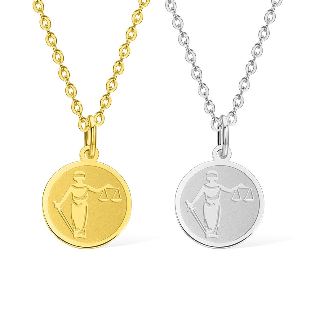 Silver 925 Necklace, Personalized Scale of Justice Necklace, Gold Lawyer Charm, Libra Scales Disc, Birthday/Graduation Gift for Lawyers/Graduates/Friends