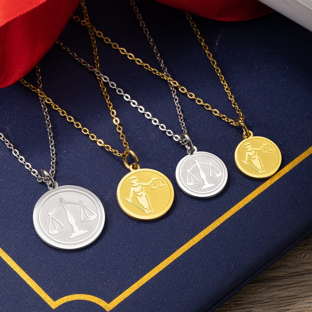 Silver 925 Necklace, Personalized Scale of Justice Necklace, Gold Lawyer Charm, Libra Scales Disc, Birthday/Graduation Gift for Lawyers/Graduates/Friends