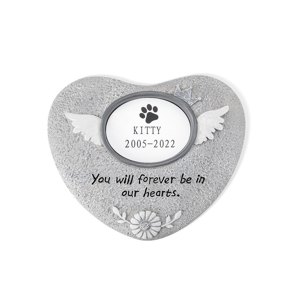 Photo Custom Paw Print Pet Memorial Stone, Resin Simulation Memorial Stone, Heart Memorial Stone, Pet Tombstone for Cat/Dog, Pet Headstone, Pet Grave Marker