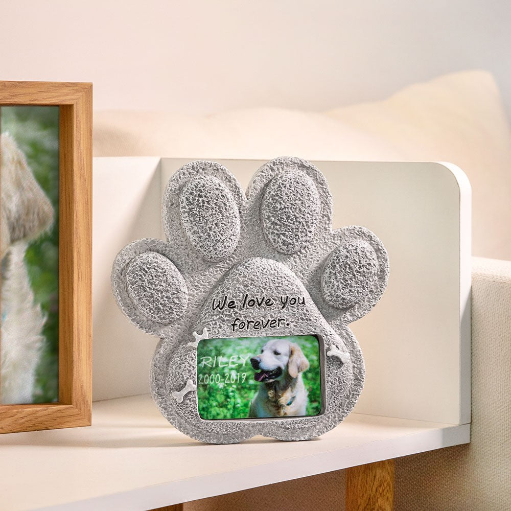 Photo Custom Paw Print Pet Memorial Stone, Resin Simulation Memorial Stone, Heart Memorial Stone, Pet Tombstone for Cat/Dog, Pet Headstone, Pet Grave Marker