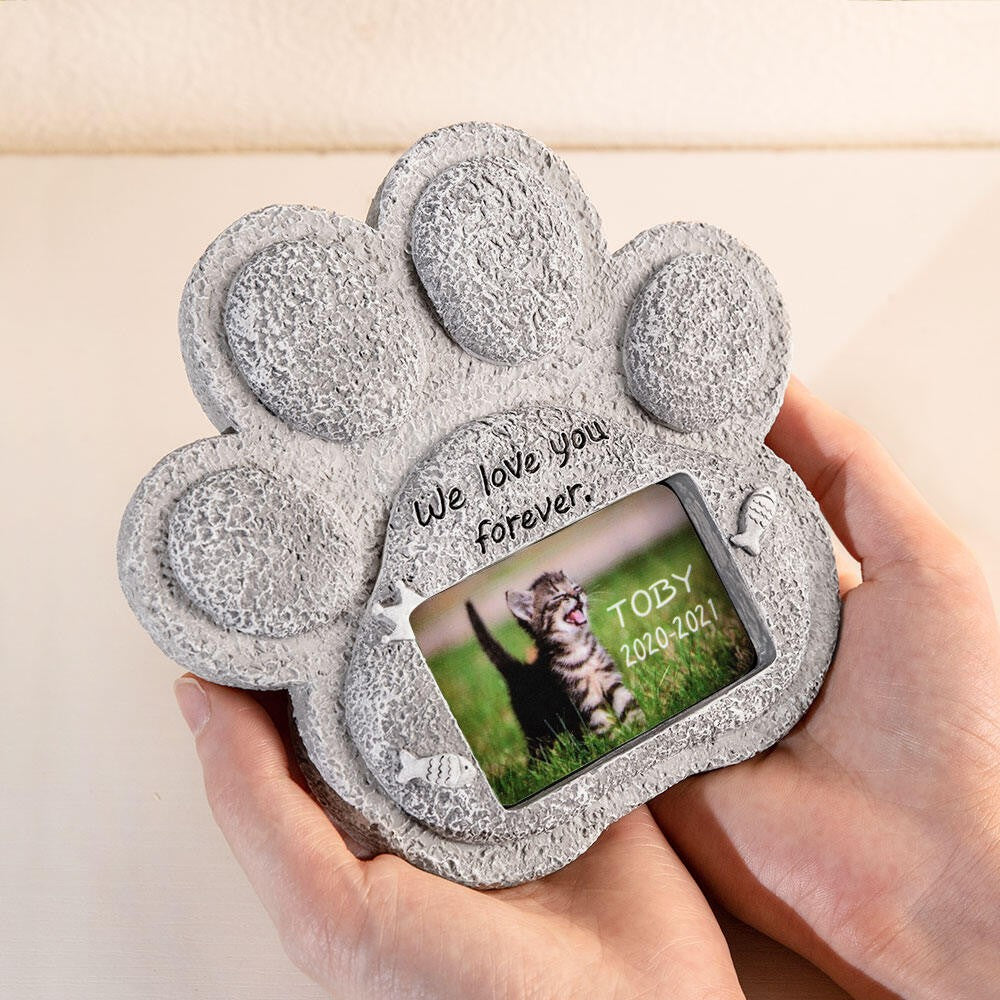 Photo Custom Paw Print Pet Memorial Stone, Resin Simulation Memorial Stone, Heart Memorial Stone, Pet Tombstone for Cat/Dog, Pet Headstone, Pet Grave Marker