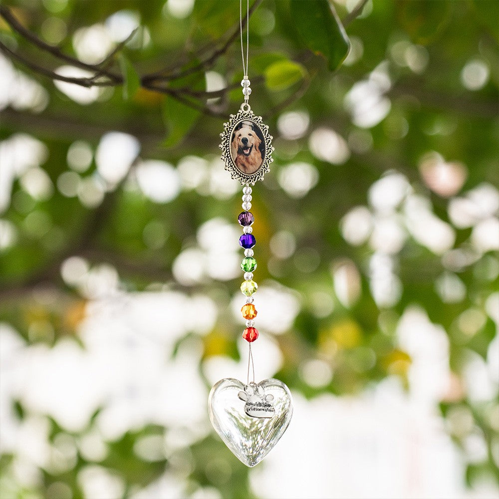 Personalized Rainbow Bridge Pet Loss Suncatcher, Paw Print Suncatcher, Heart Suncatcher with Glass Beads, Pet Memorial Gift, Gift for Pet Lovers