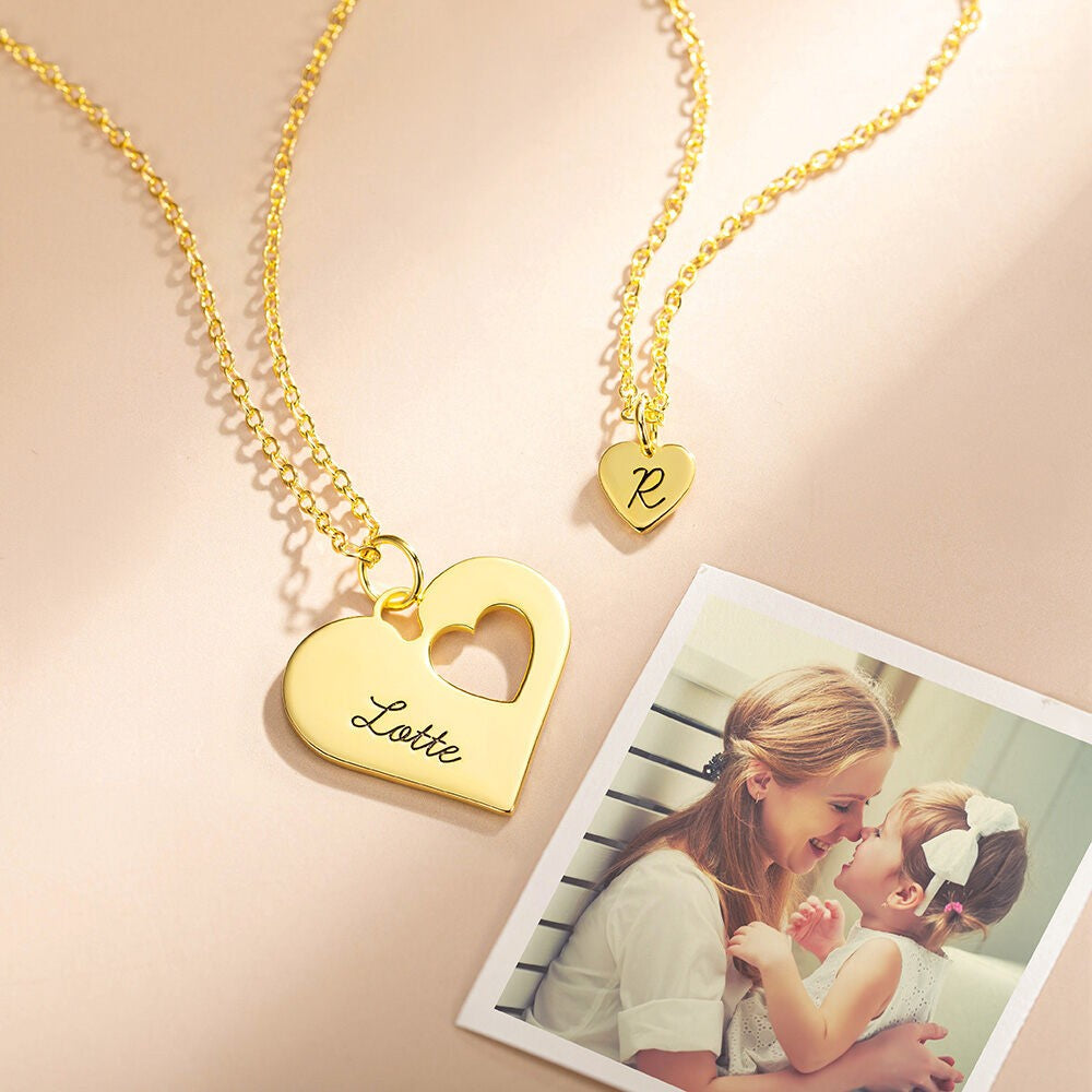 Sterling Silver 925 Necklace, Personalized Mommy and Me Heart Necklace Set, Set Of 2, Mother & Daughter Necklace, Mommy Necklace, Matching Necklace, Mother's Day Gift for Mom