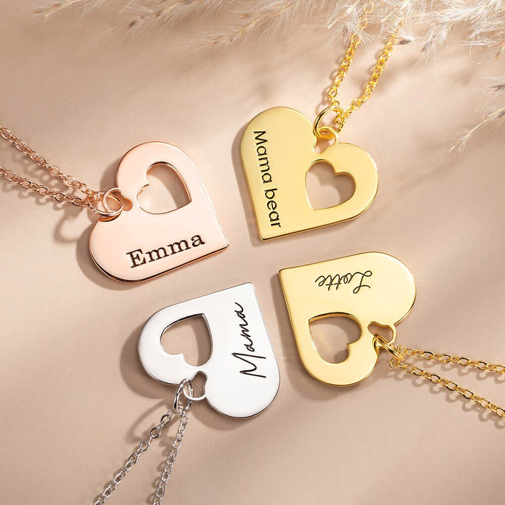 Sterling Silver 925 Necklace, Personalized Mommy and Me Heart Necklace Set, Set Of 2, Mother & Daughter Necklace, Mommy Necklace, Matching Necklace, Mother's Day Gift for Mom