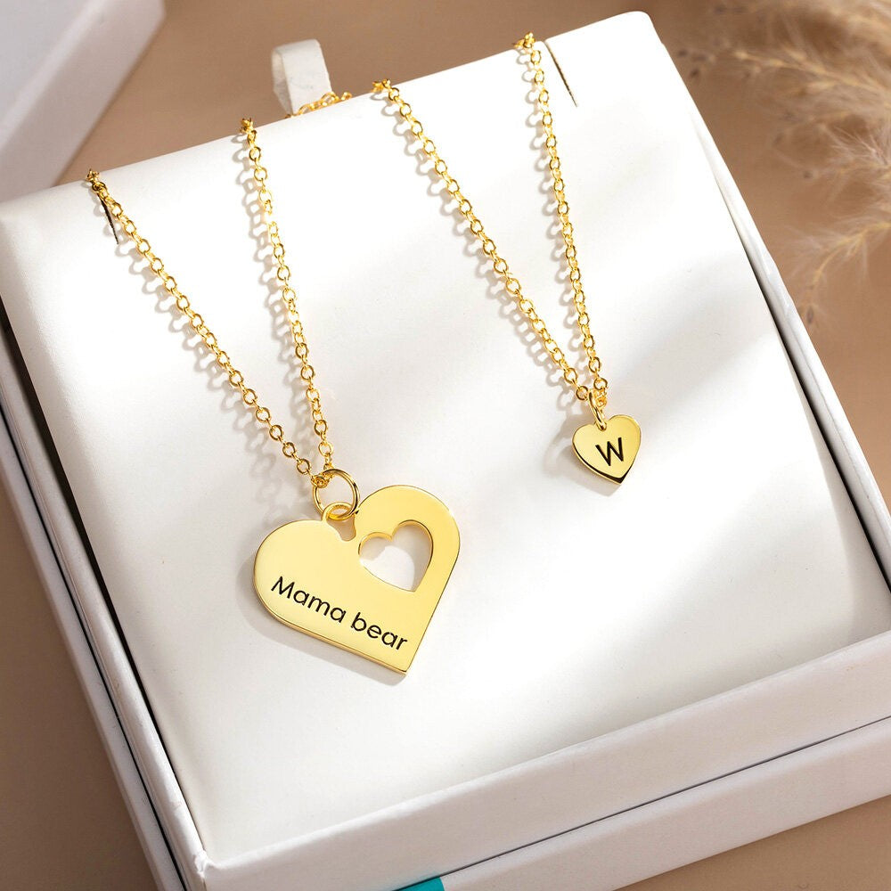 Sterling Silver 925 Necklace, Personalized Mommy and Me Heart Necklace Set, Set Of 2, Mother & Daughter Necklace, Mommy Necklace, Matching Necklace, Mother's Day Gift for Mom