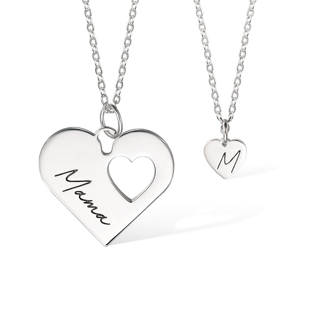 Sterling Silver 925 Necklace, Personalized Mommy and Me Heart Necklace Set, Set Of 2, Mother & Daughter Necklace, Mommy Necklace, Matching Necklace, Mother's Day Gift for Mom