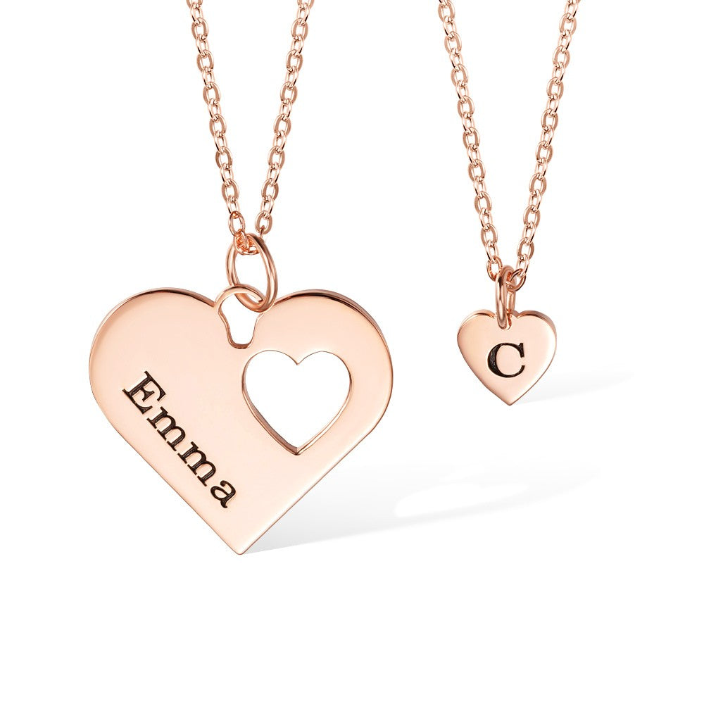 Sterling Silver 925 Necklace, Personalized Mommy and Me Heart Necklace Set, Set Of 2, Mother & Daughter Necklace, Mommy Necklace, Matching Necklace, Mother's Day Gift for Mom