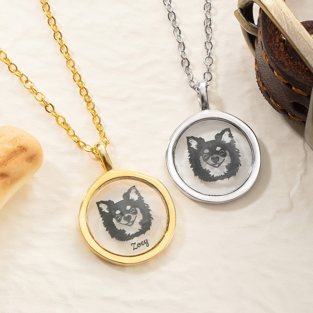 Sterling Silver 925 Pet Keepsakes with Portrait, Custom Pet Portrait Necklace, Personalized Photo Pet Necklace for Dog & Cat, Gift for Pet Lover