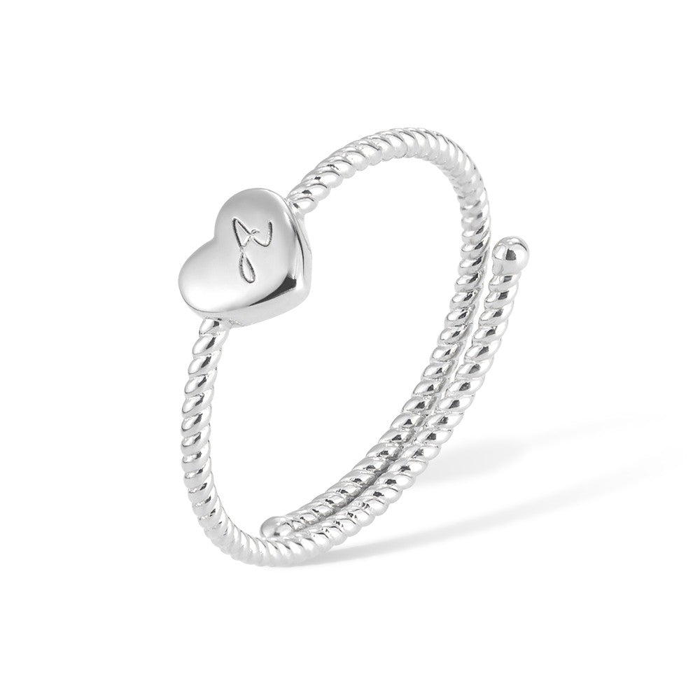 Sterling Silver 925 Ring, Custom Initial Heart Twist Ring, Adjustable Ring, Birthday/Mother's Day/Valentine's Day Gift for Mother/Wife/Lover