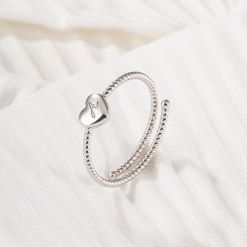 Sterling Silver 925 Ring, Custom Initial Heart Twist Ring, Adjustable Ring, Birthday/Mother's Day/Valentine's Day Gift for Mother/Wife/Lover