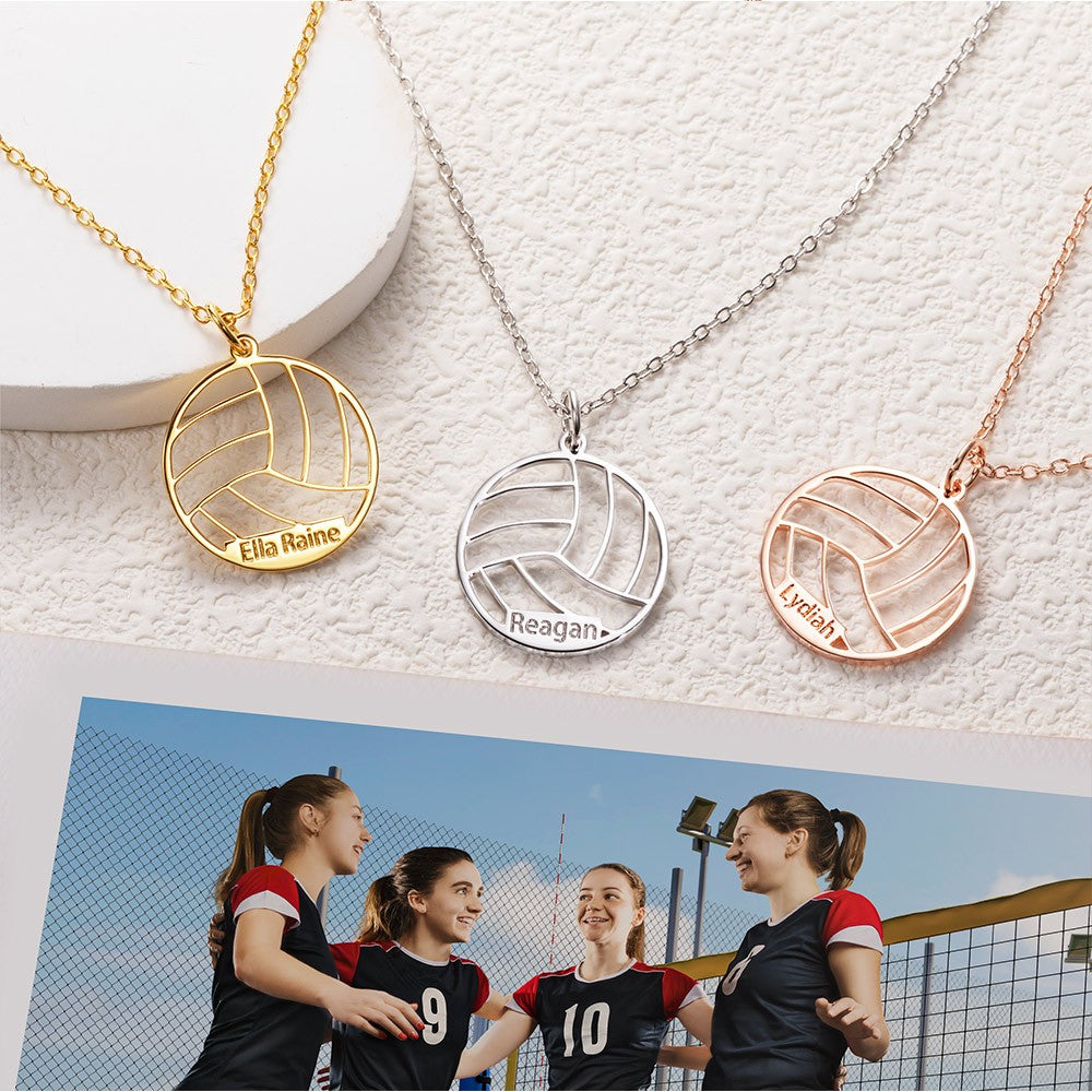 Personalized Name Volleyball Pendant Necklace, Stainless Steel  Custom Team Jewelry, Sport Mom Gift, Gift for Volleyball Player/Sports Lover