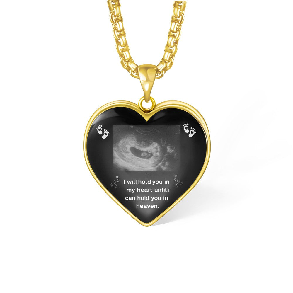 Sterling Silver 925 Necklace, Custom Heart Shaped Baby's Sonogram Ultrasound Necklace with Engraved text, Birthday/New Pregnancy/Newborn Memorial Gift/Women