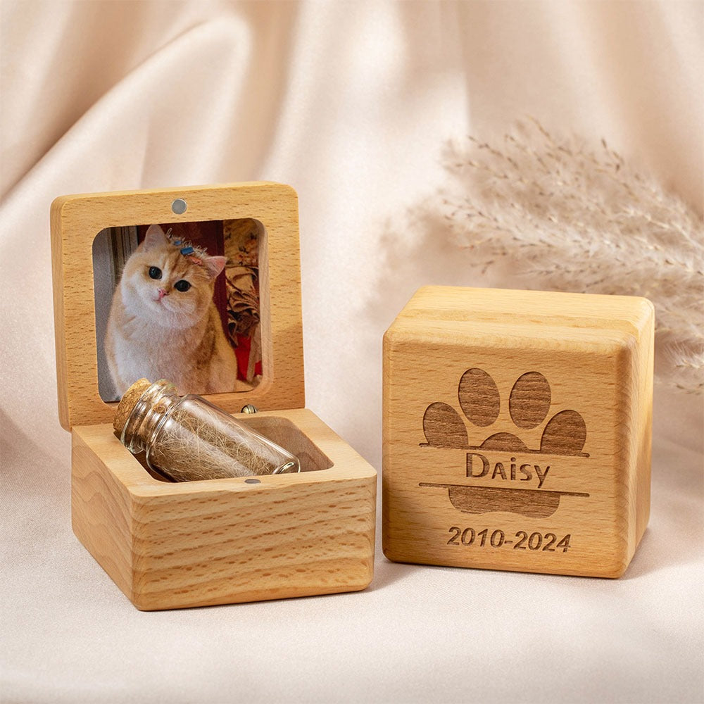 Custom Wooden Pet Ashes Box, Dog Cat Memorial Fur Keepsake, Personalized Pet Ashes Cremation Urn Box, Pet Loss Sympathy Gift for Pet Lover/Owner