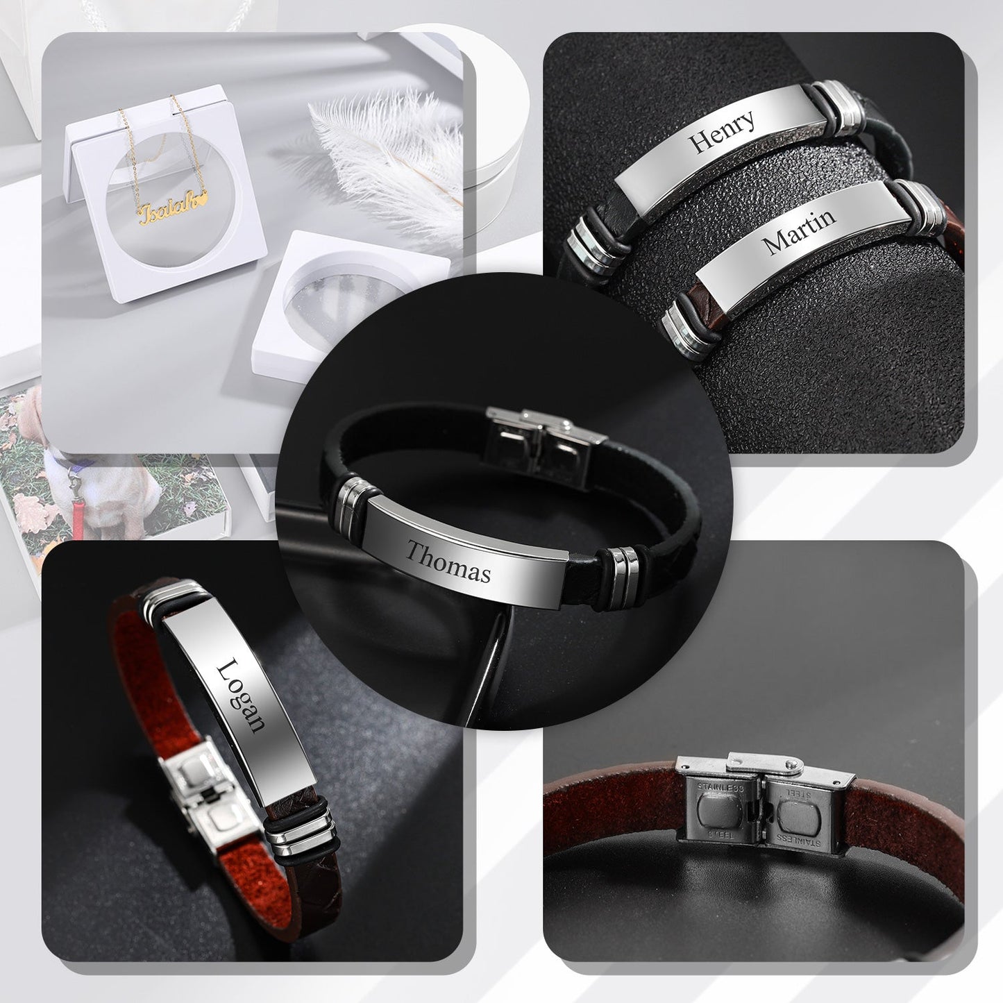 Mens Leather ID Bracelet