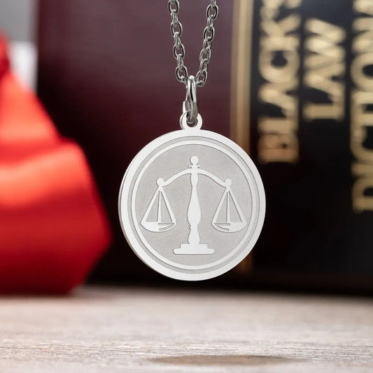 Silver 925 Necklace, Personalized Scale of Justice Necklace, Gold Lawyer Charm, Libra Scales Disc, Birthday/Graduation Gift for Lawyers/Graduates/Friends