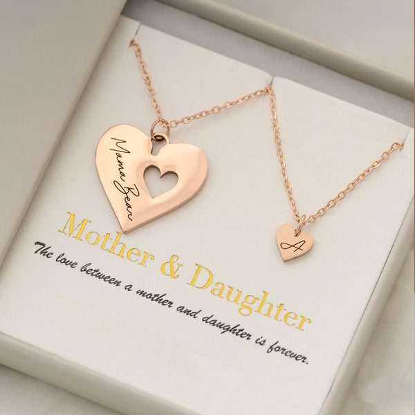 Sterling Silver 925 Necklace, Personalized Mommy and Me Heart Necklace Set, Set Of 2, Mother & Daughter Necklace, Mommy Necklace, Matching Necklace, Mother's Day Gift for Mom