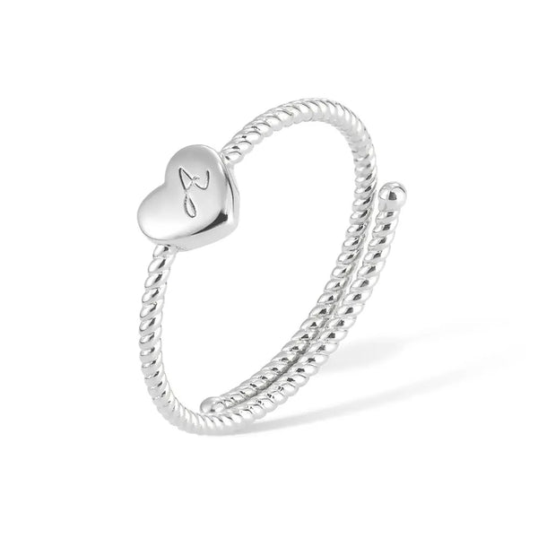 Sterling Silver 925 Ring, Custom Initial Heart Twist Ring, Adjustable Ring, Birthday/Mother's Day/Valentine's Day Gift for Mother/Wife/Lover