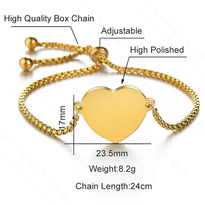 Pull String Custom Engraved Heart Bracelet