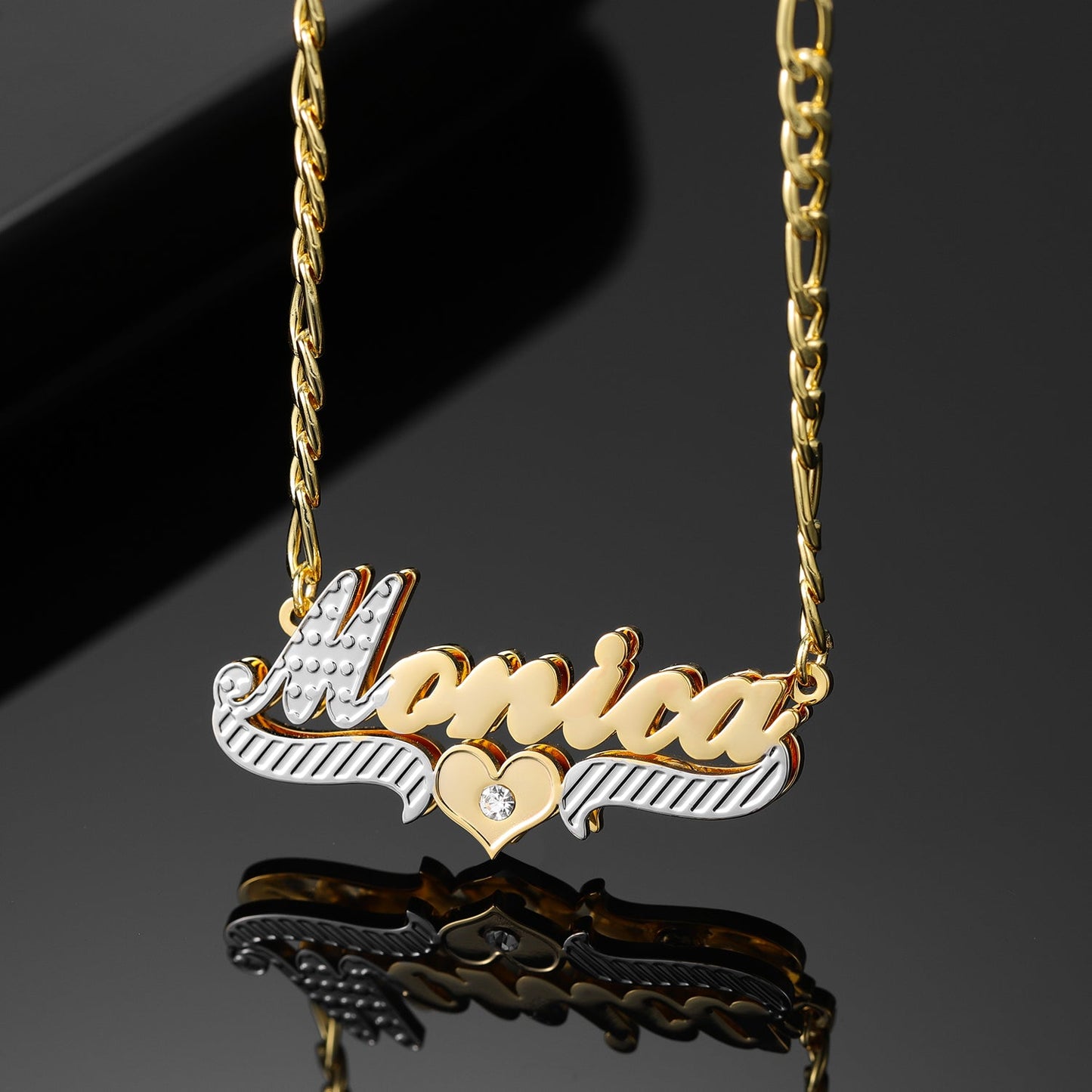 90's Double Plate Two Tone Heart Name Necklace