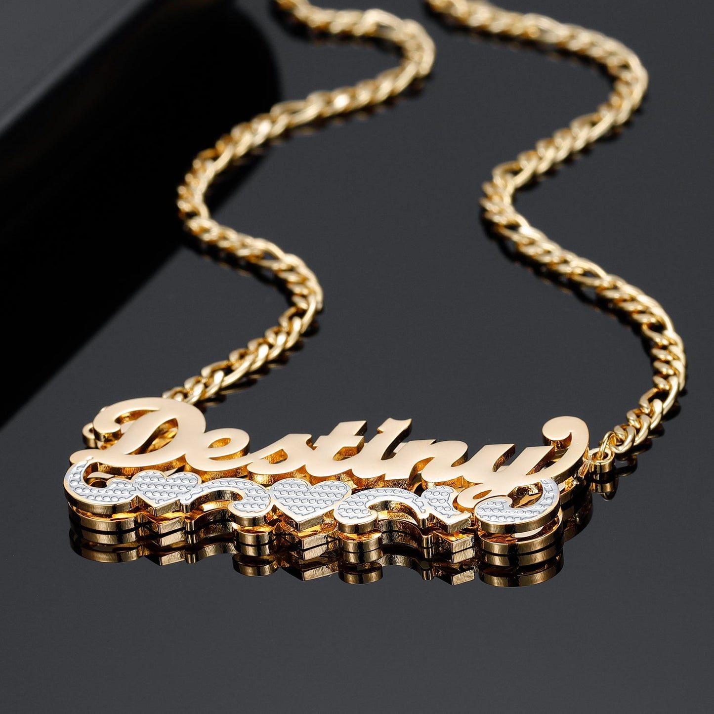 90's 3 Heart Double Plate Name Necklace