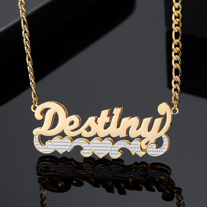 90's 3 Heart Double Plate Name Necklace