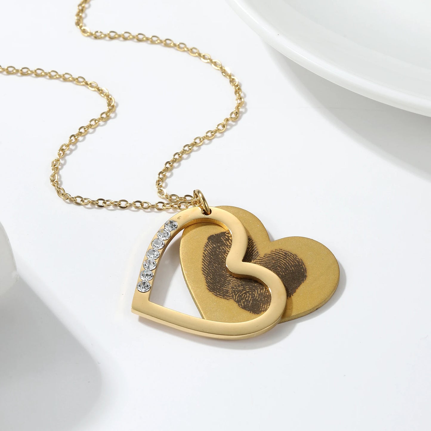 Engraved Heart Necklace w/ Diamond Frame