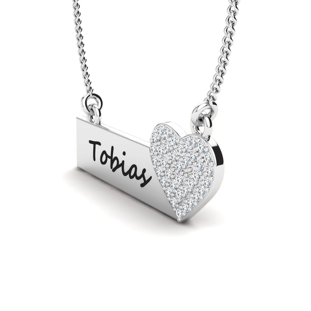 Engraved Diamond Heart ID Necklace