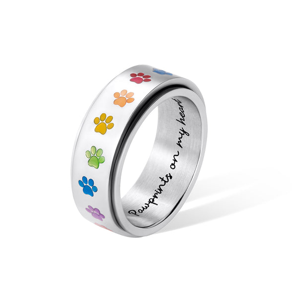 Custom Rainbow Paw Print Spinner Ring