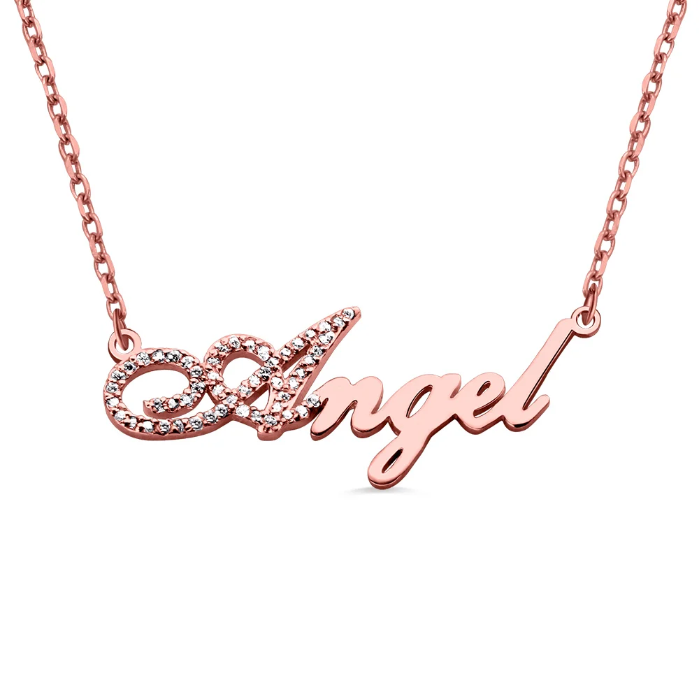 Sterling Silver Script Name Necklace-Initial Full Birthstone