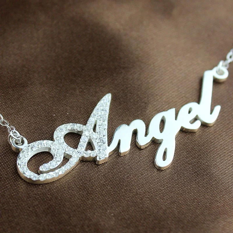 Sterling Silver Script Name Necklace-Initial Full Birthstone