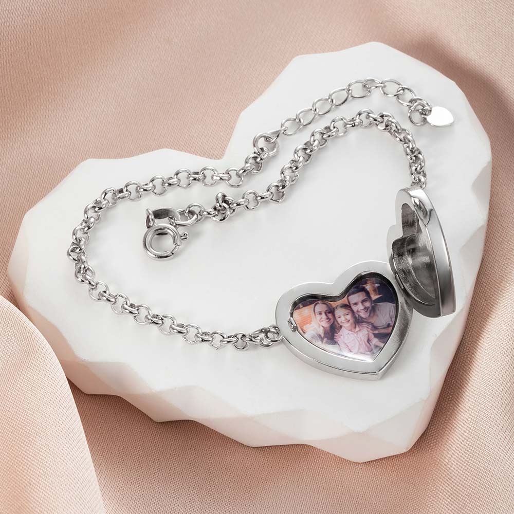 Personalized Heart Locket Photo Bracelet