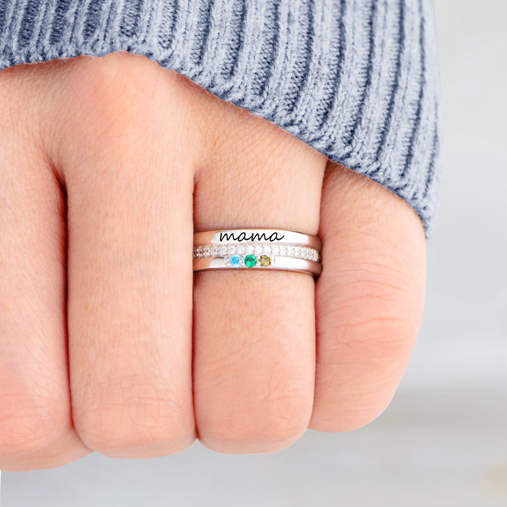 Personalized Mama Ring with Birthstone Sterling Silver 925