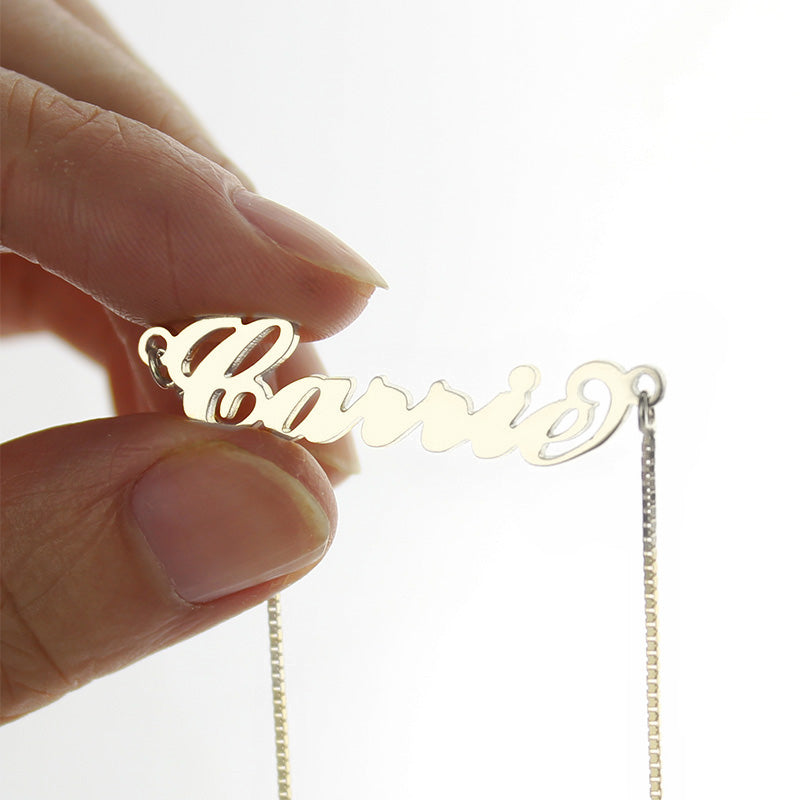 Personalized Box Chain Carrie Name Necklace Silver
