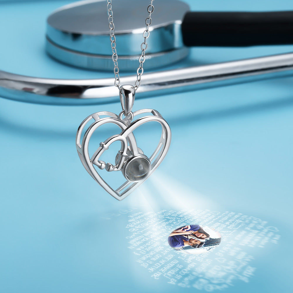 Personalized Heart Stethoscope Projection Necklace Photo Only