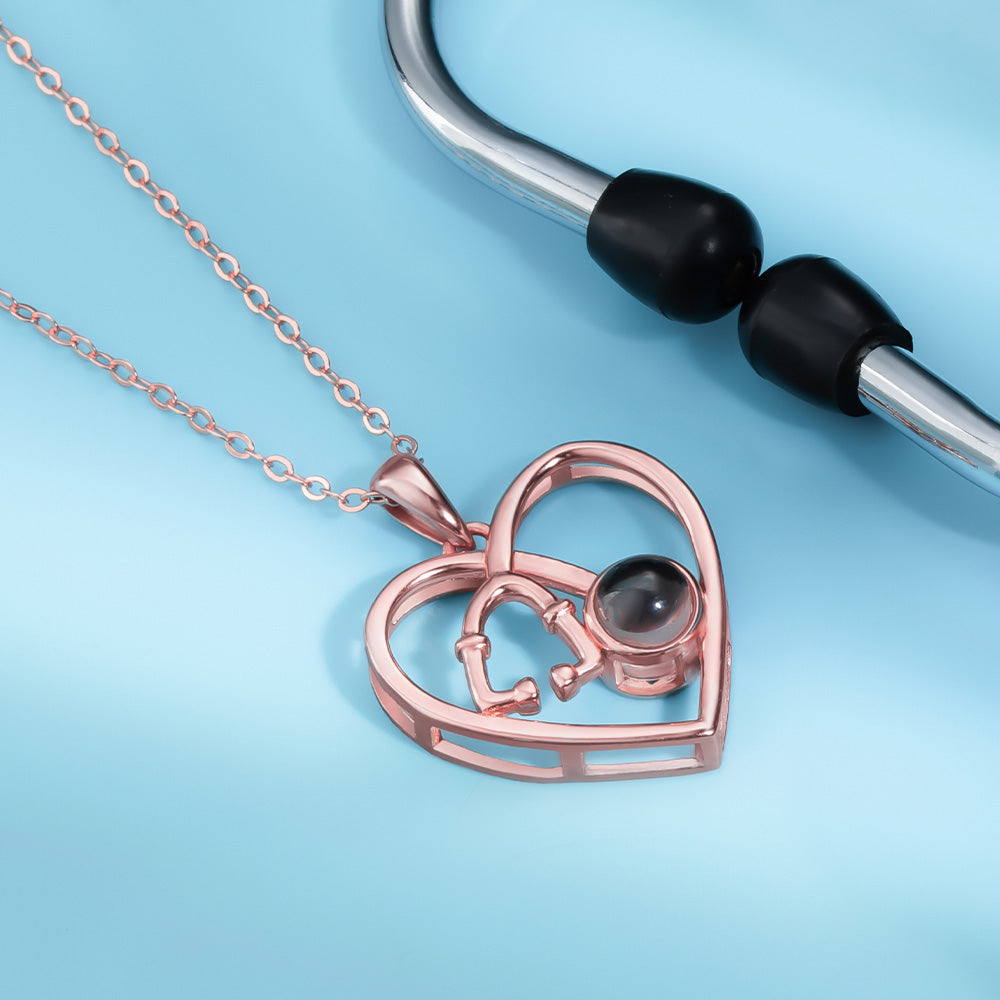 Personalized Heart Stethoscope Projection Necklace Photo Only