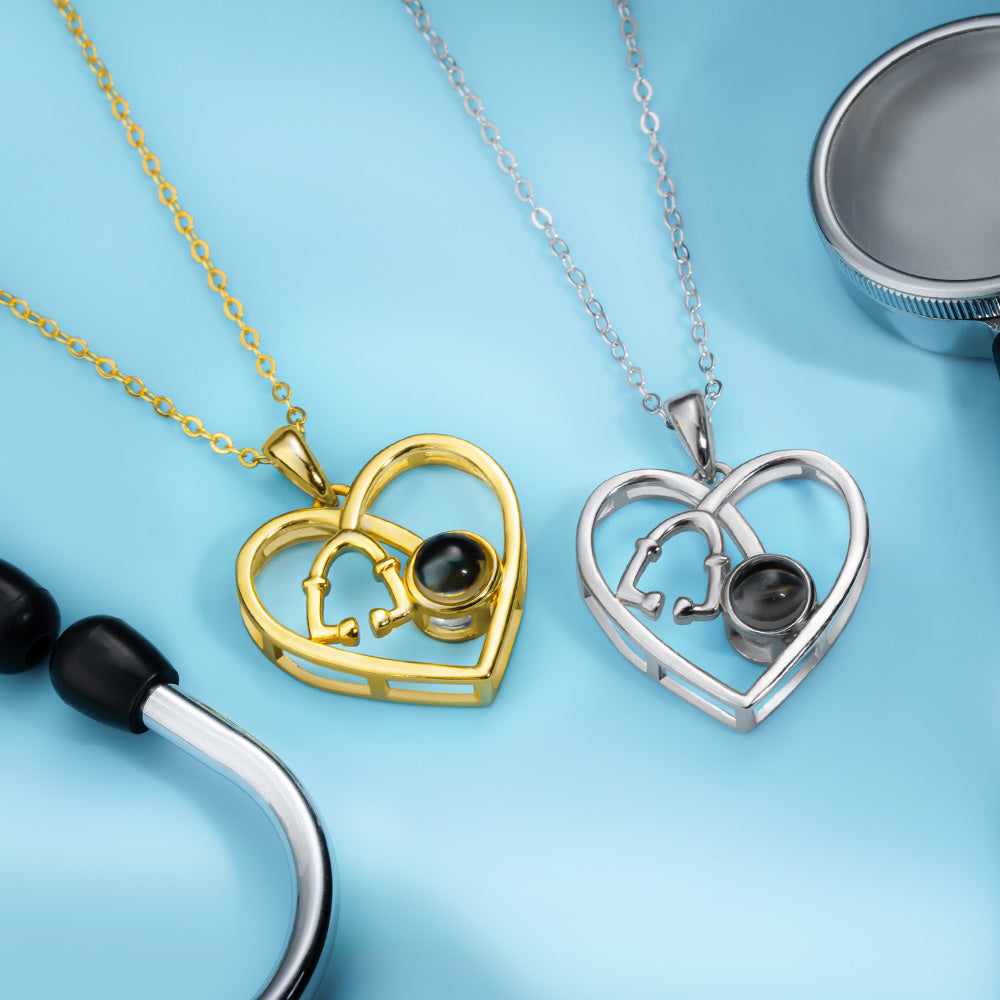 Personalized Heart Stethoscope Projection Necklace Photo Only