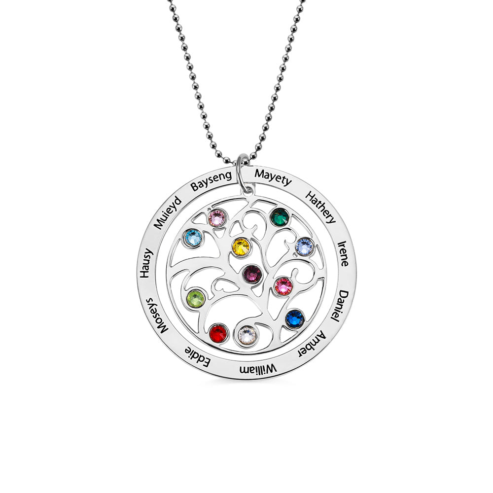 Personalized Family Tree Birthstone Necklace in Silver