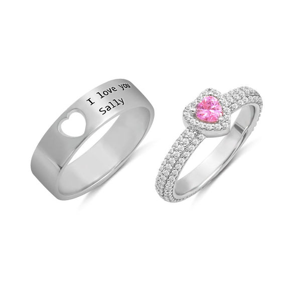 Personalized Heart Birthstone Couple Ring