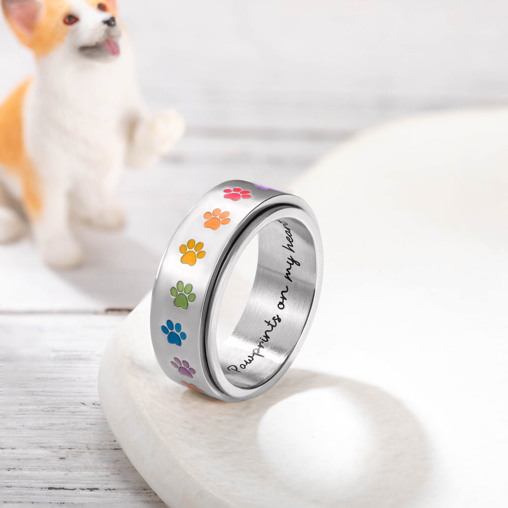 Custom Rainbow Paw Print Spinner Ring