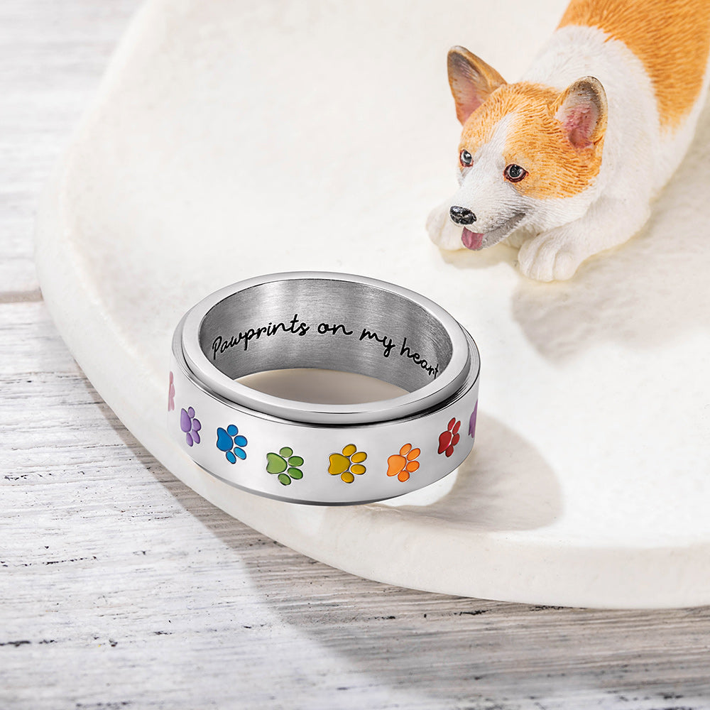 Custom Rainbow Paw Print Spinner Ring