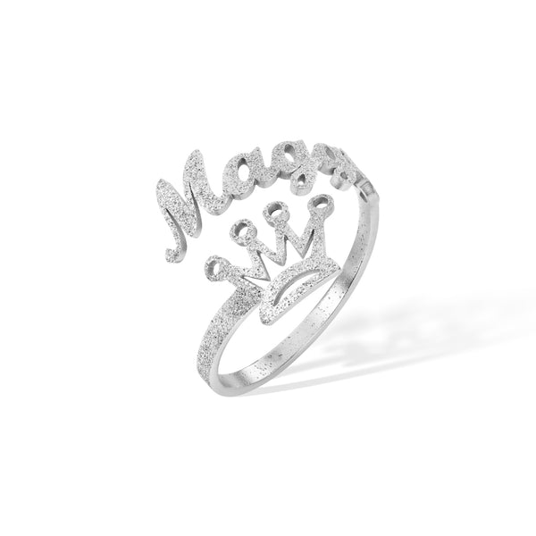 Personalized Crown Name Sanded Texture Ring