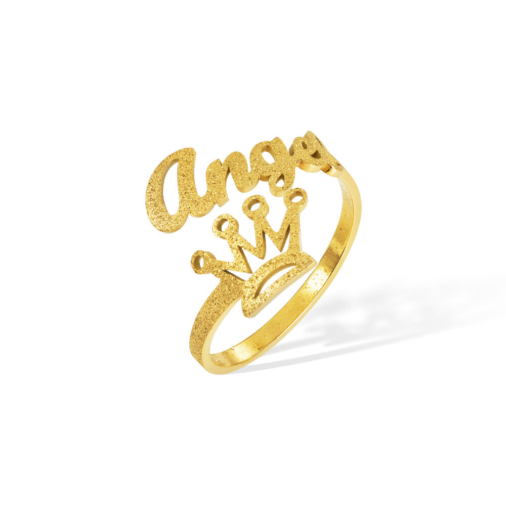 Personalized Crown Name Sanded Texture Ring