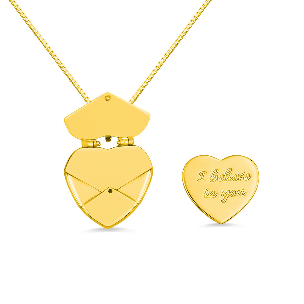 Personalized Secret Message Envelope Heart Locket Necklace