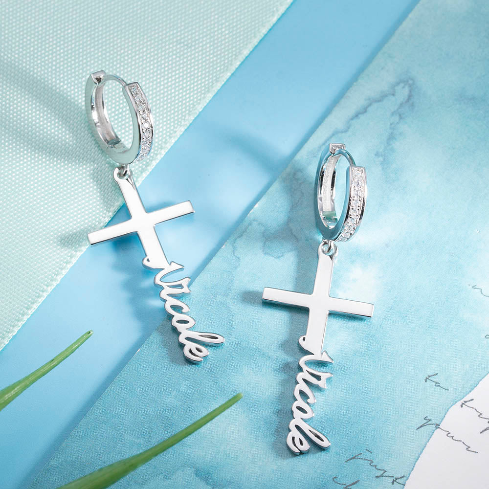 Personalized Cross Name Earrings